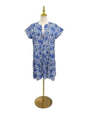 Jude Connally Large Maddie Sapphire Blue Floral Cotton Voile Short Dress NWT